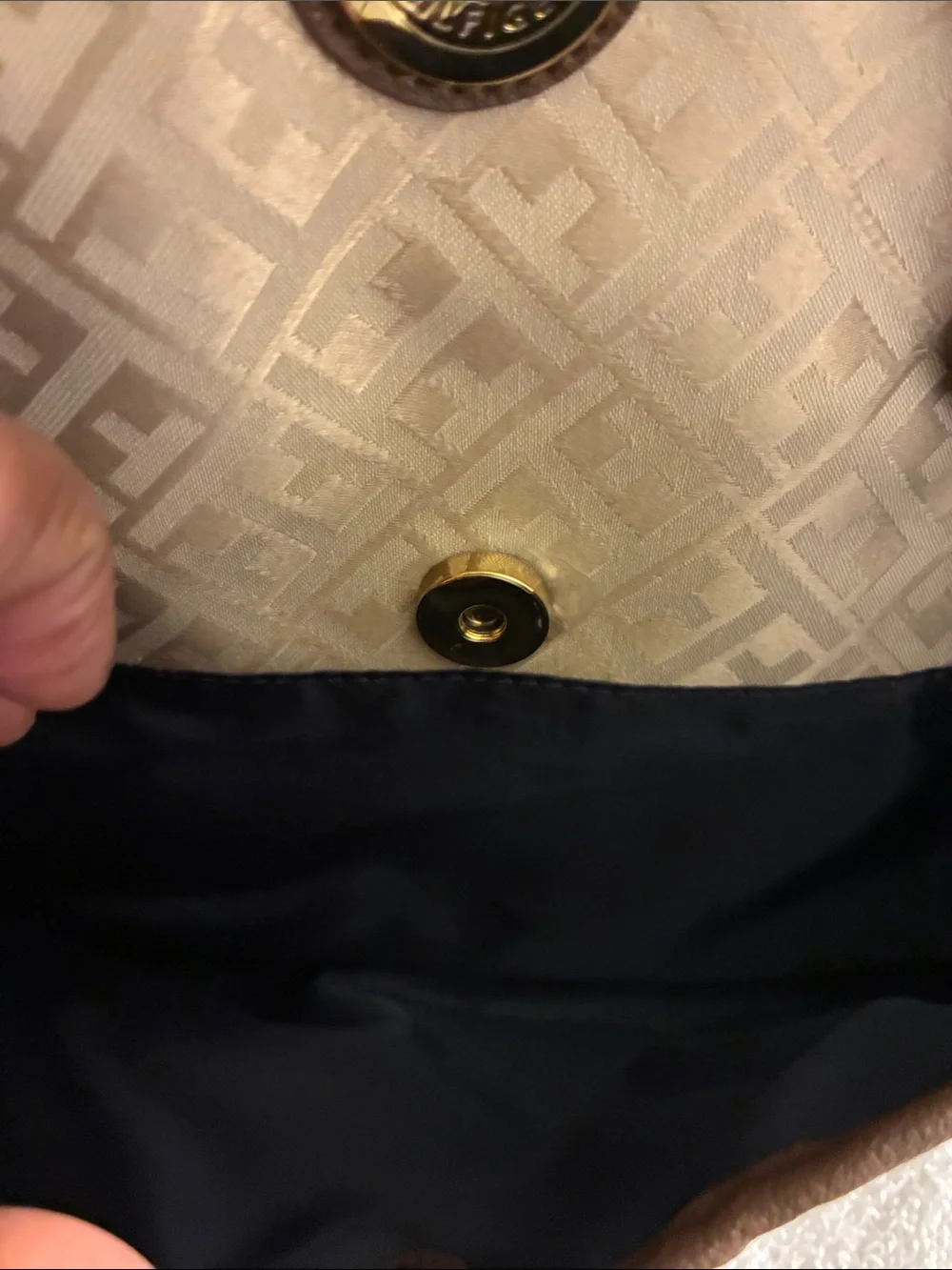 Tommy Hilfiger monogram jacquard satchel, excellent like new condition, gold